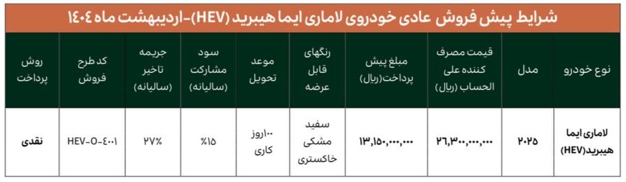 فروش خودرو لاماری ایما هیبرید