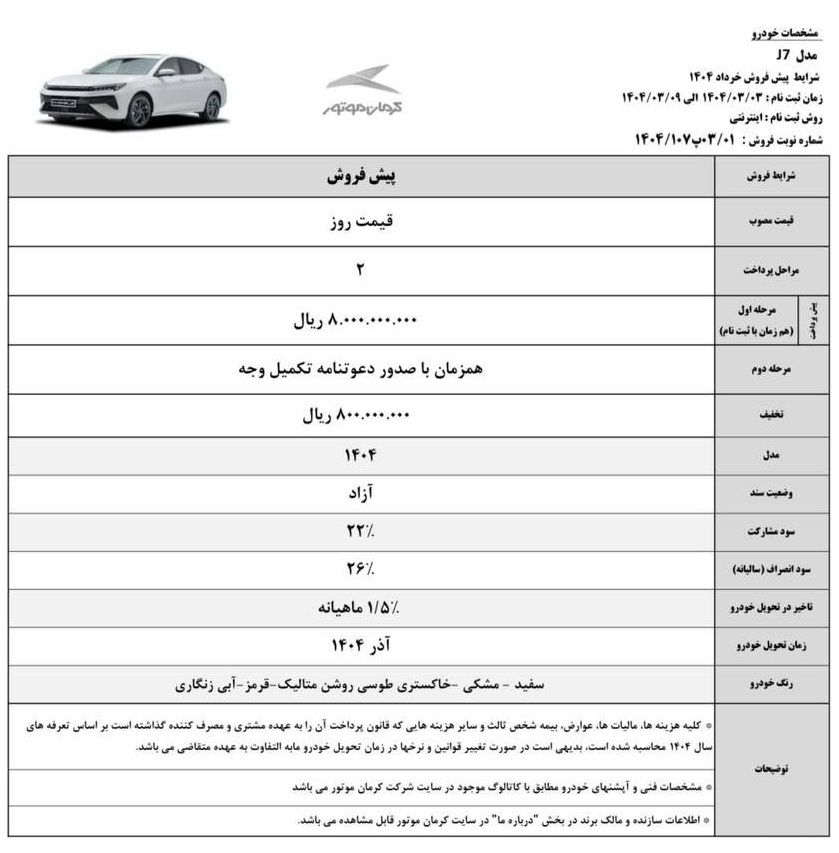شرایط فروش محصولات کرمان موتور